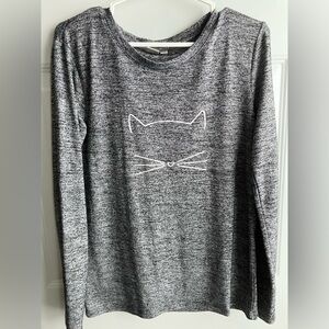 Twik cat face Heather grey salt and pepper long sleeve shirt XS